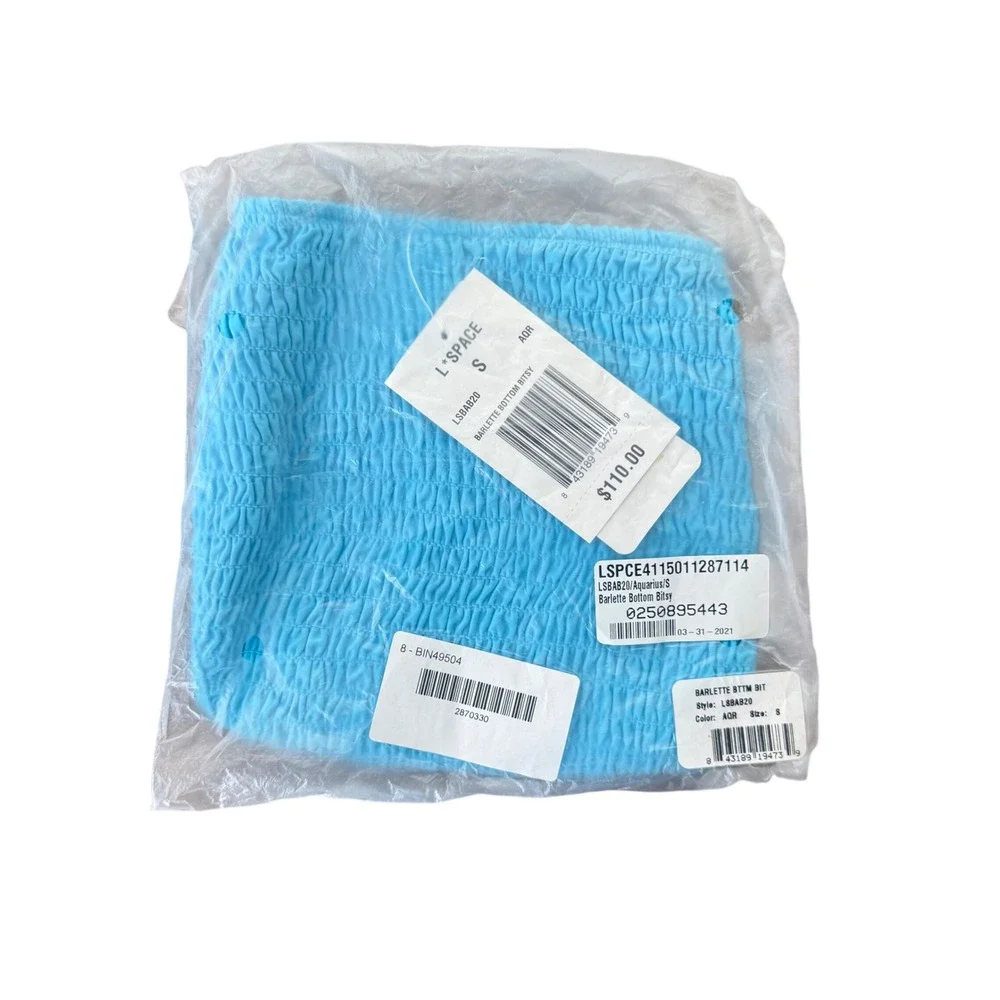 L*Space Barlette Bottom Bitsy Aquarius Blue Smocked High Waist‎ Bikini Bottom S
